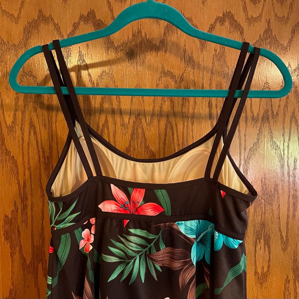 Floral Brown Swim Dress with Pink and Blue Accents Size 16 - Picture 4 of 8